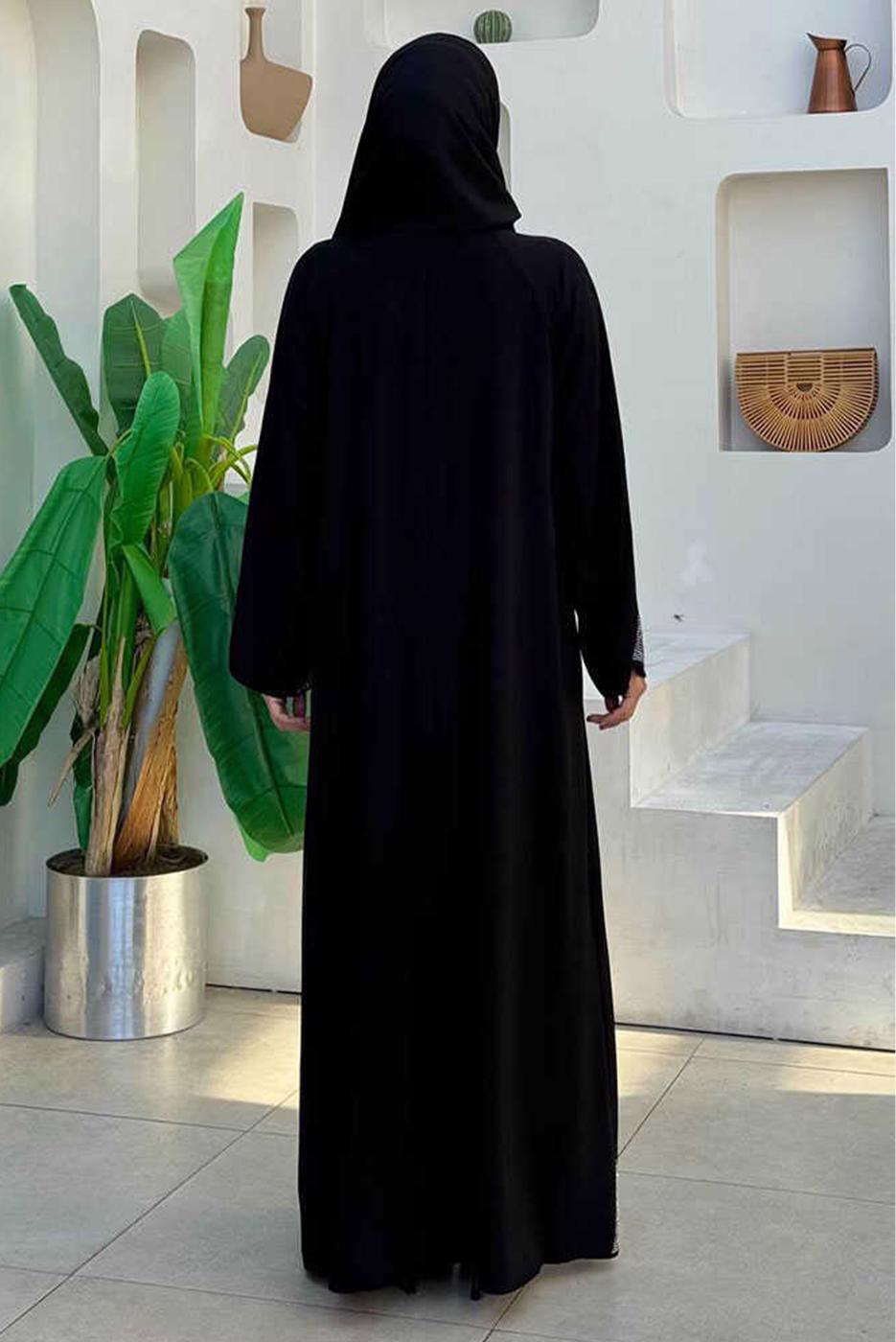 Tesettür giyim SİYAH TAŞ DETAYLI FERACE T 8193