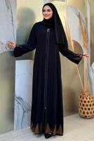 Tesettür giyim SİYAH TAŞ DETAYLI FERACE T 8193
