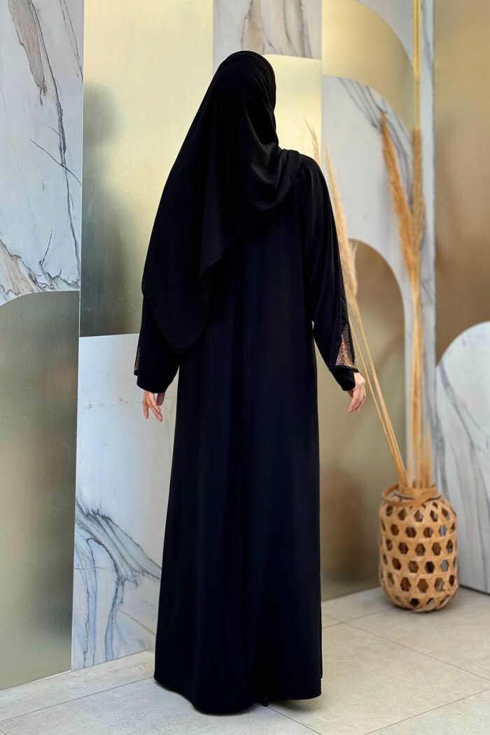 Tesettür giyim SİYAH TAŞ DETAYLI FERACE T 8193