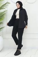 Tesettür giyim SİYAH KEMERLİ KETEN PANTOLON T 0666