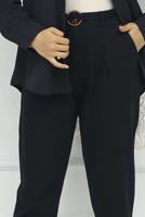 Tesettür giyim SİYAH KEMERLİ KETEN PANTOLON T 0666