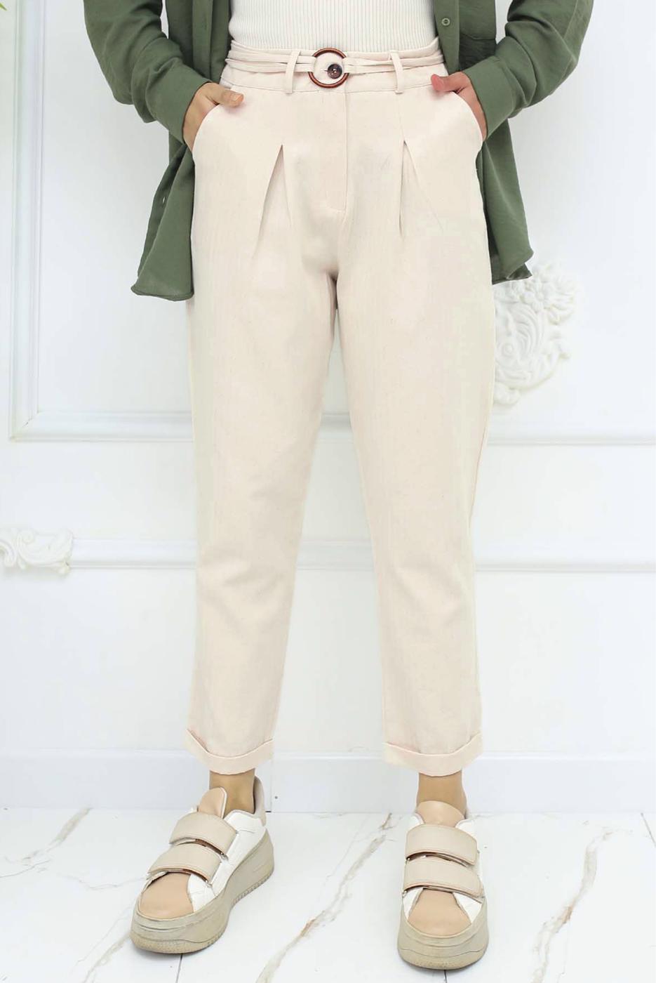 Vêtements hijab BEIGE PANTALON EN LIN CEINTURÉ T 0666