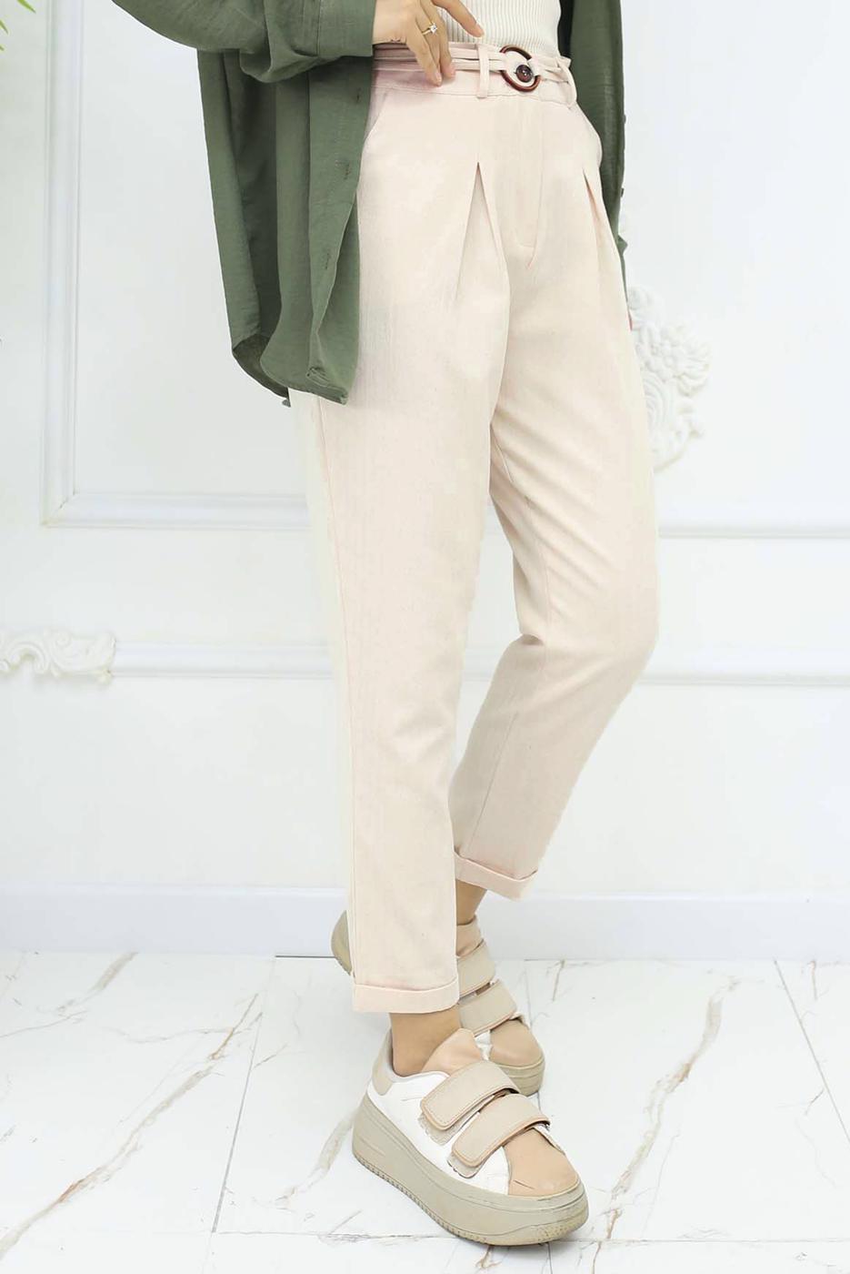 Vêtements hijab BEIGE PANTALON EN LIN CEINTURÉ T 0666