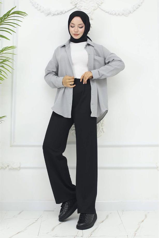 Tesettür giyim SİYAH PAMUKLU PALAZZO PANTOLON T 4403 - TRENDTESETTÜR