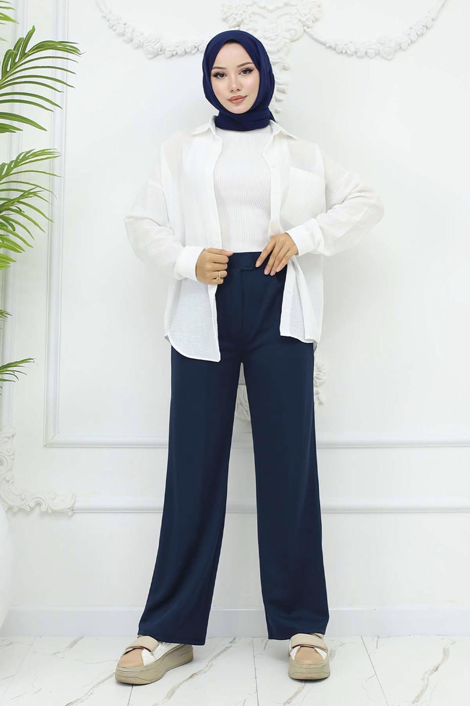 Vêtements hijab BLEU MARINE PANTALON PALAZZO EN COTON T 4403