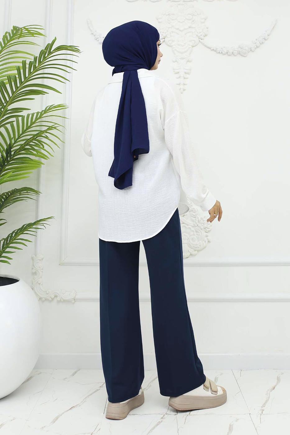 Vêtements hijab BLEU MARINE PANTALON PALAZZO EN COTON T 4403