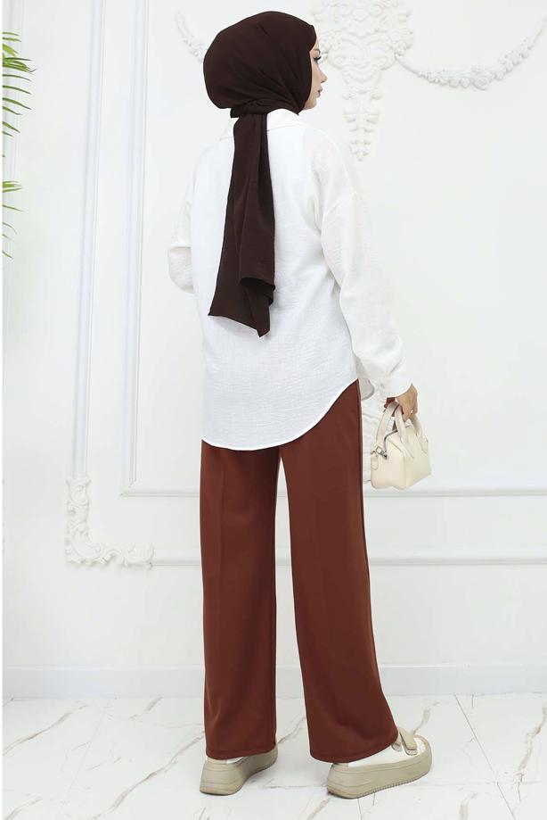 Tesettür giyim TABA PAMUKLU PALAZZO PANTOLON T 4403 - TRENDTESETTÜR