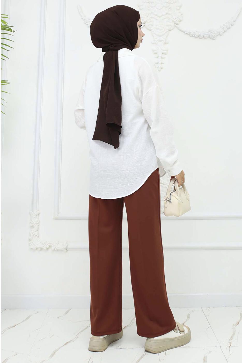 Tesettür giyim TABA PAMUKLU PALAZZO PANTOLON T 4403