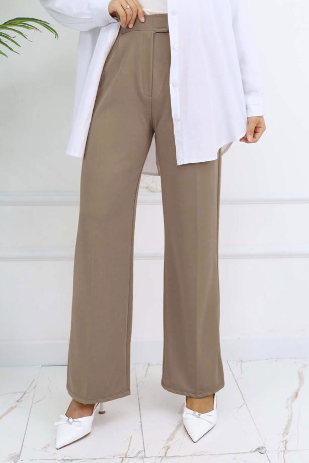 Tesettür giyim VİZON PAMUKLU PALAZZO PANTOLON T 4403 - TRENDTESETTÜR