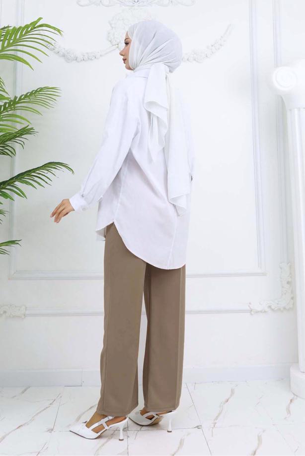 Tesettür giyim VİZON PAMUKLU PALAZZO PANTOLON T 4403 - TRENDTESETTÜR