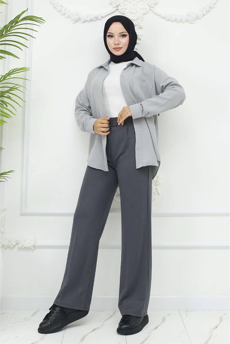 Hijab clothing GREY COTTON PALAZZO TROUSERS T 4403