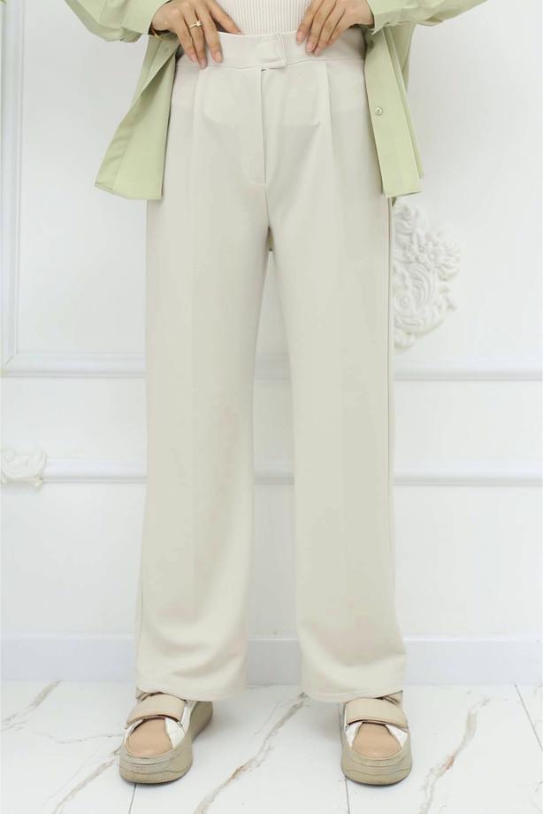 Tesettür giyim BEJ PAMUKLU PALAZZO PANTOLON T 4403 - TRENDTESETTÜR