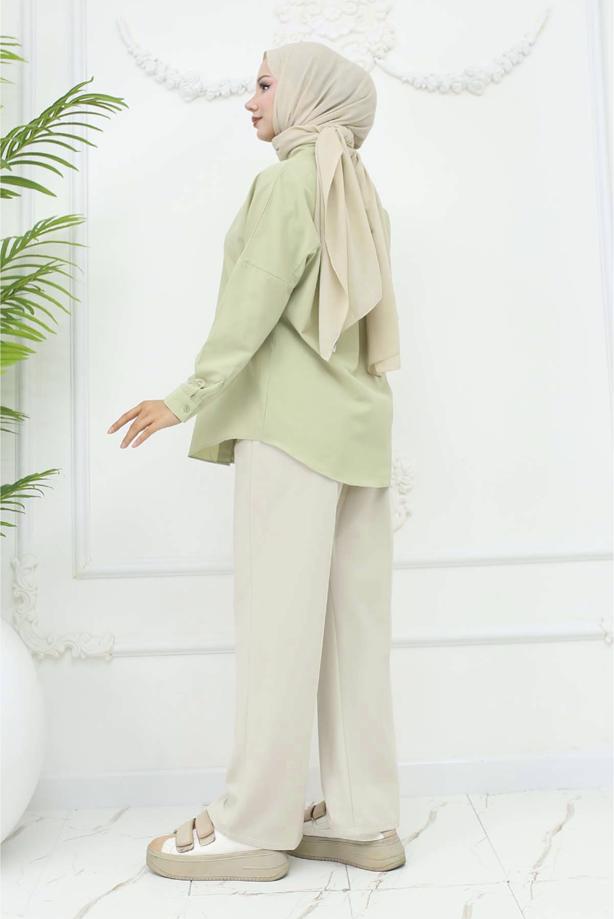 Tesettür giyim BEJ PAMUKLU PALAZZO PANTOLON T 4403 - TRENDTESETTÜR