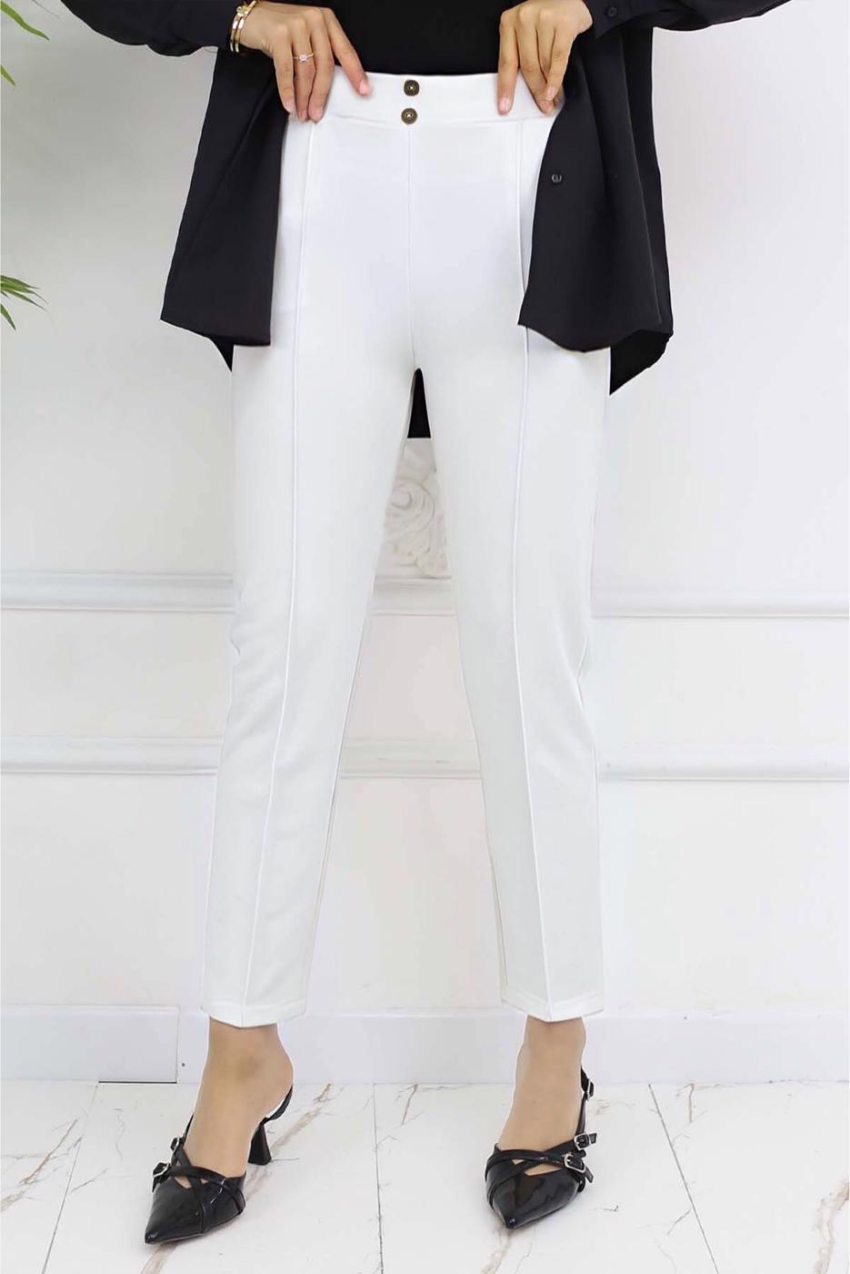 Tesettür giyim BEYAZ DAR PAÇA PANTOLON T 5403