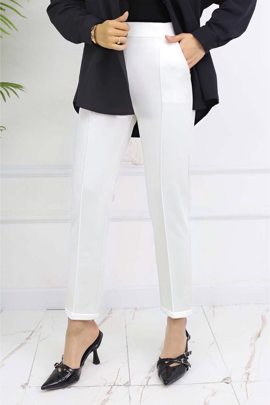 Tesettür giyim BEYAZ DAR PAÇA PANTOLON T 5403