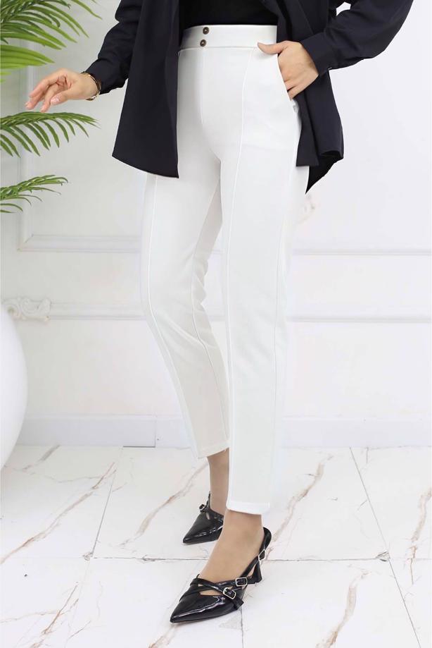 Tesettür giyim BEYAZ DAR PAÇA PANTOLON T 5403 - TRENDTESETTÜR