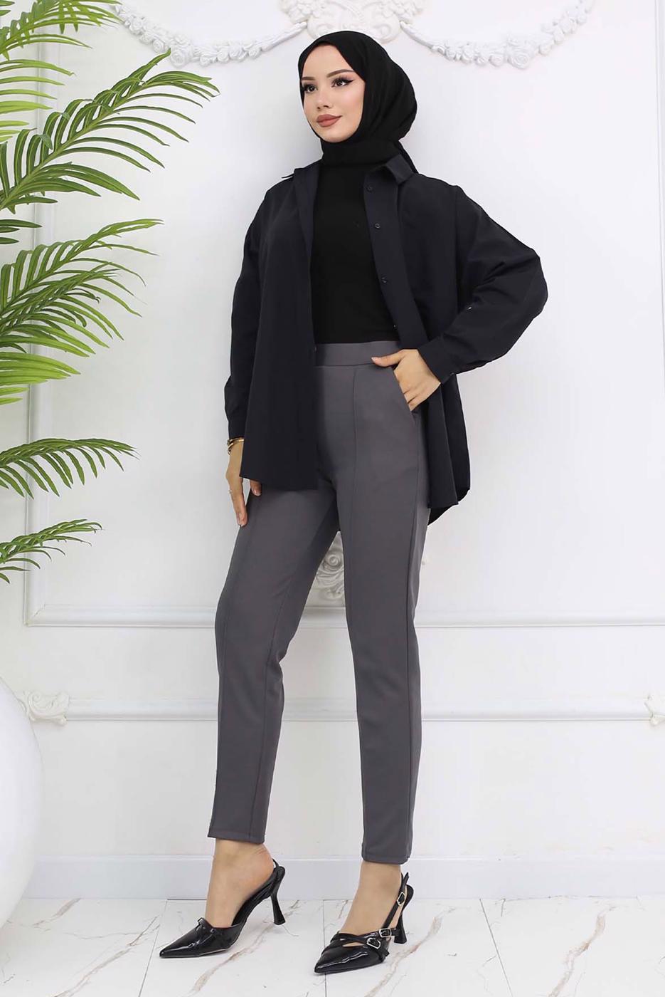 Tesettür giyim GRİ DAR PAÇA PANTOLON T 5403