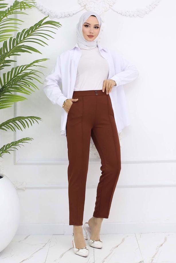 Tesettür giyim KAHVE DAR PAÇA PANTOLON T 5403 - TRENDTESETTÜR