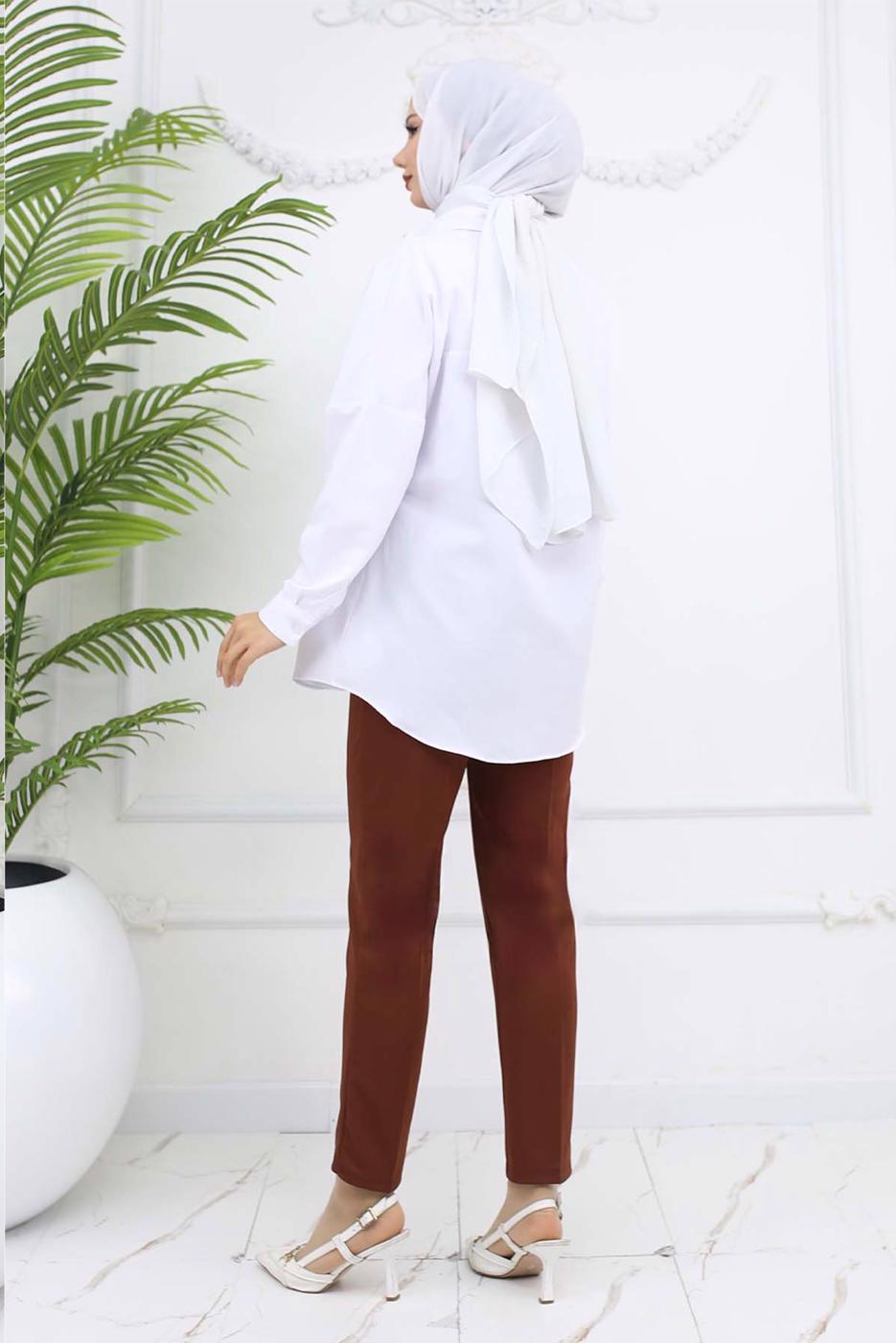 Tesettür giyim KAHVE DAR PAÇA PANTOLON T 5403