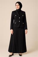 Tesettür giyim SİYAH PİLİSELİ ETEKLİ TAKIM T 1026