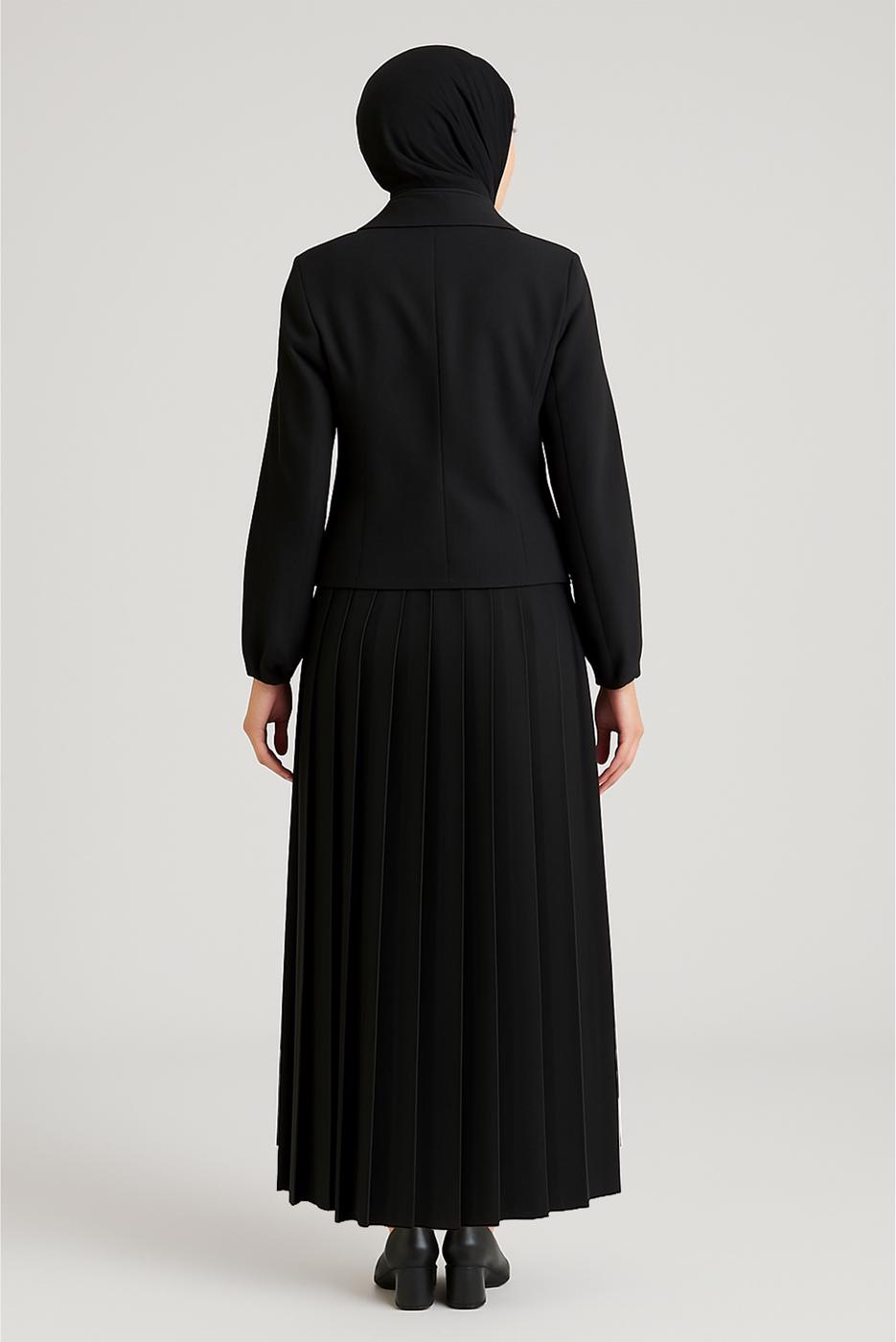 Tesettür giyim SİYAH PİLİSELİ ETEKLİ TAKIM T 1026