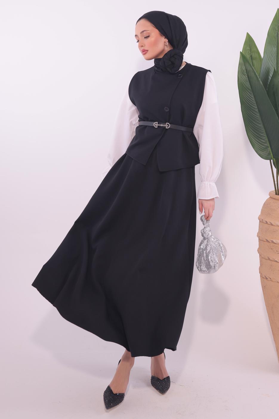 Vêtements hijab NOIR COSTUME JUPE CEINTURE T 1184