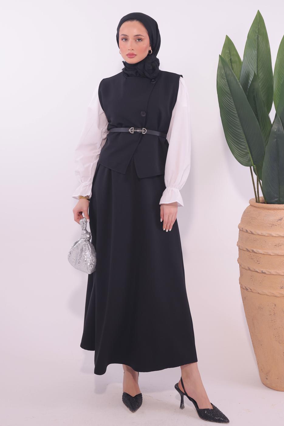 Vêtements hijab NOIR COSTUME JUPE CEINTURE T 1184