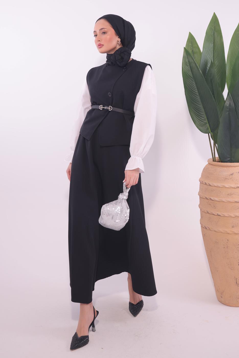 Vêtements hijab NOIR COSTUME JUPE CEINTURE T 1184