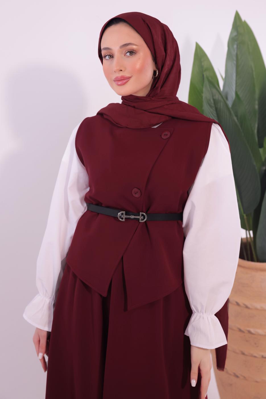 Vêtements hijab ROUGE BORDEAUX COSTUME JUPE CEINTURE T 1184