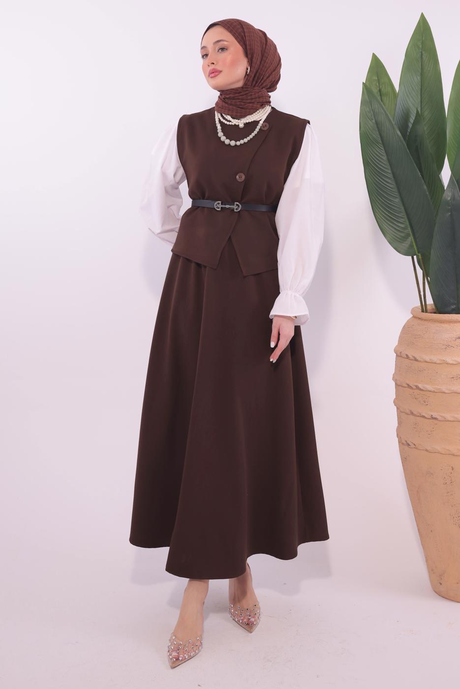 Vêtements hijab BRUN COSTUME JUPE CEINTURE T 1184