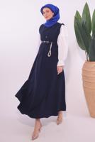 Tesettür giyim LACİVERT KEMERLİ ETEKLİ TAKIM T 1184