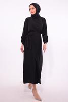 Tesettür giyim SİYAH BAĞLAMA DETAYLI ETEKLİ TAKIM T 1374