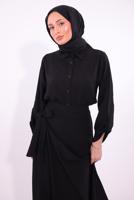 Tesettür giyim SİYAH BAĞLAMA DETAYLI ETEKLİ TAKIM T 1374