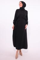 Tesettür giyim SİYAH BAĞLAMA DETAYLI ETEKLİ TAKIM T 1374