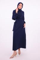 Tesettür giyim LACİVERT BAĞLAMA DETAYLI ETEKLİ TAKIM T 1374