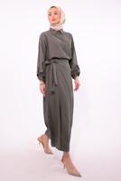 Tesettür giyim VİZON BAĞLAMA DETAYLI ETEKLİ TAKIM T 1374
