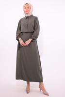 Tesettür giyim VİZON BAĞLAMA DETAYLI ETEKLİ TAKIM T 1374