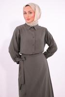 Tesettür giyim VİZON BAĞLAMA DETAYLI ETEKLİ TAKIM T 1374