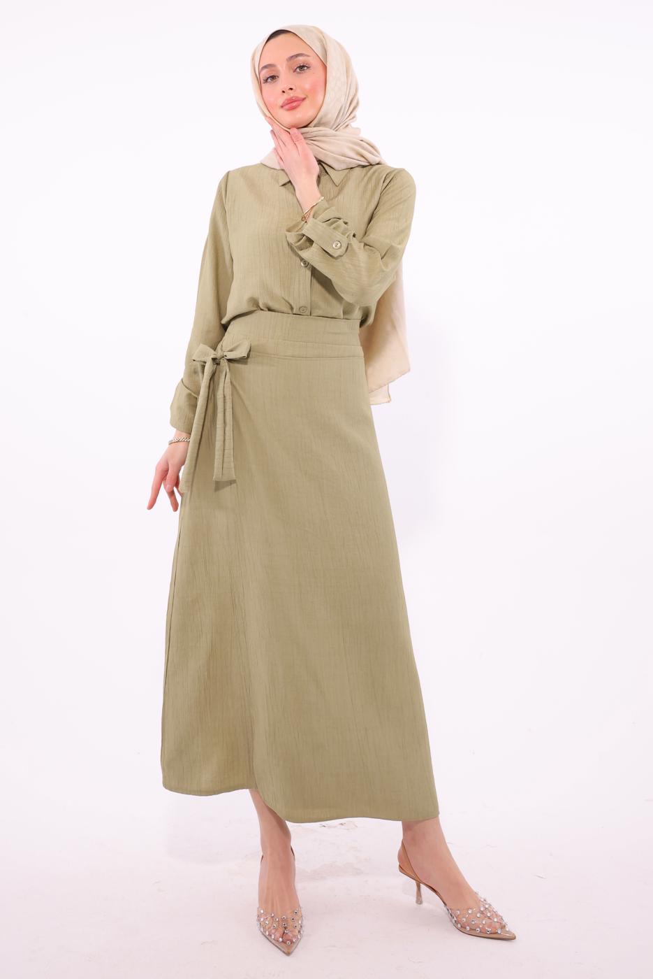 Vêtements hijab VERT COSTUME JUPE DÉTAILLÉ À NOUER T 1374