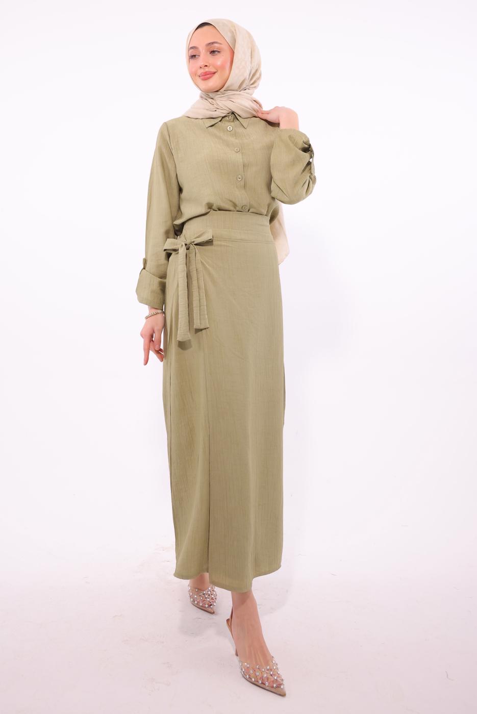 Vêtements hijab VERT COSTUME JUPE DÉTAILLÉ À NOUER T 1374