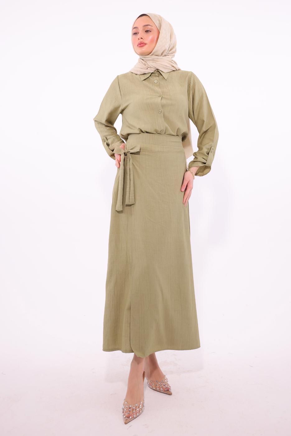 Vêtements hijab VERT COSTUME JUPE DÉTAILLÉ À NOUER T 1374