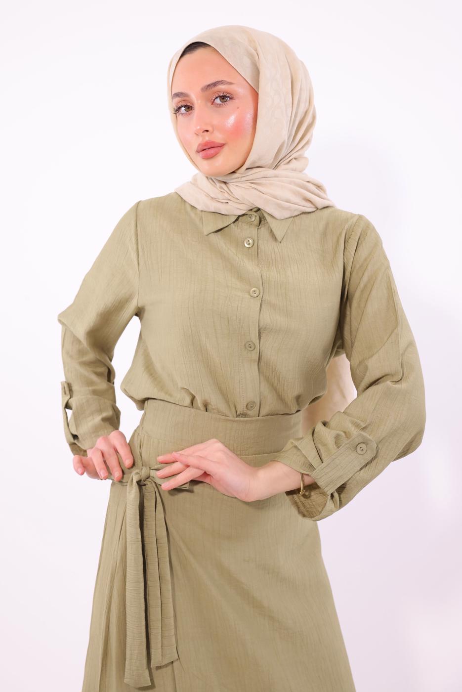 Vêtements hijab VERT COSTUME JUPE DÉTAILLÉ À NOUER T 1374