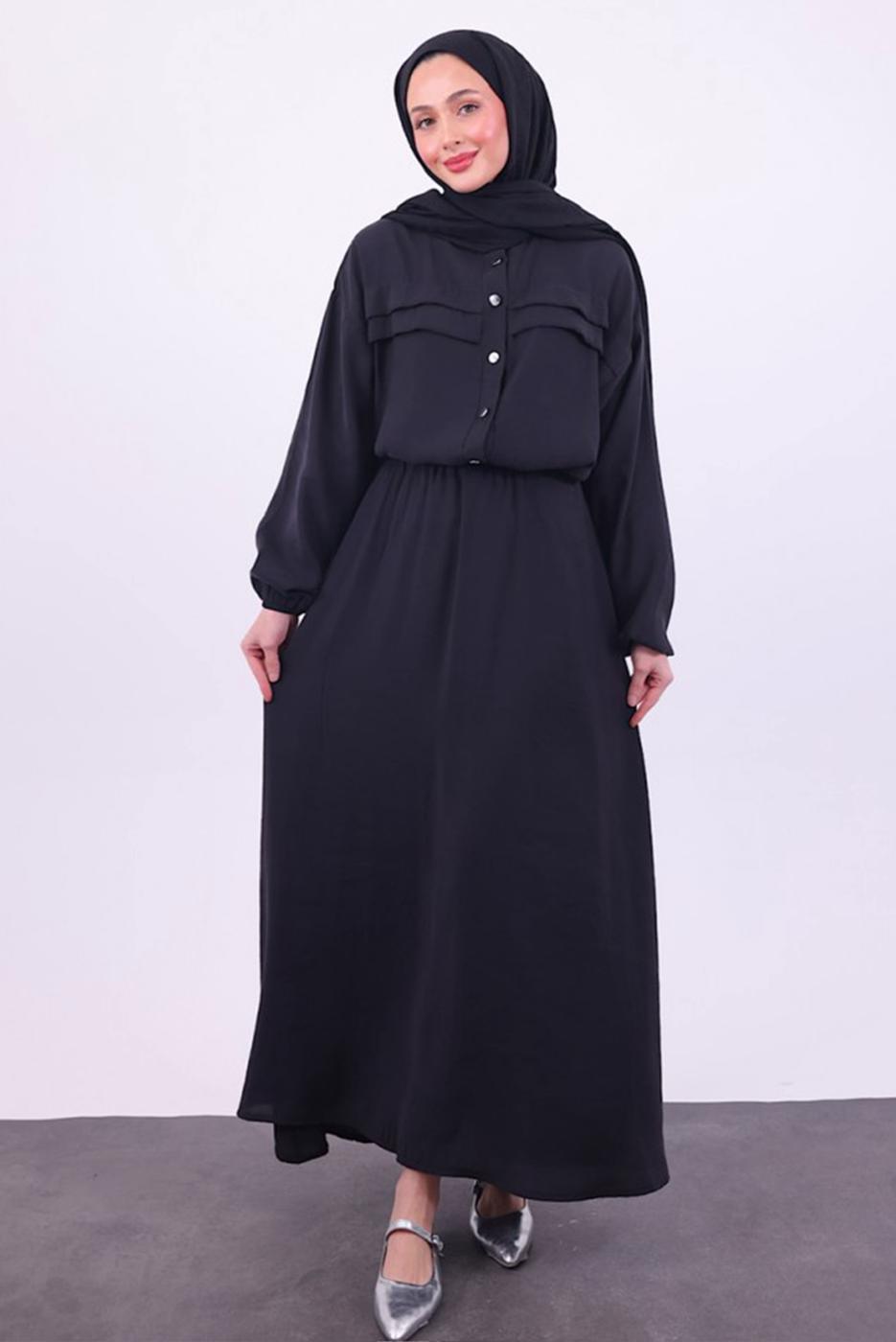 Tesettür giyim SİYAH ETEKLİ TESETTÜR TAKIM T 1484