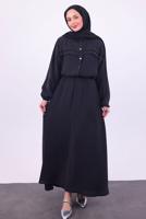 Tesettür giyim SİYAH ETEKLİ TESETTÜR TAKIM T 1484