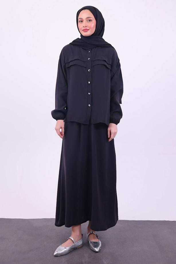 Tesettür giyim SİYAH ETEKLİ TESETTÜR TAKIM T 1484 - TRENDTESETTÜR