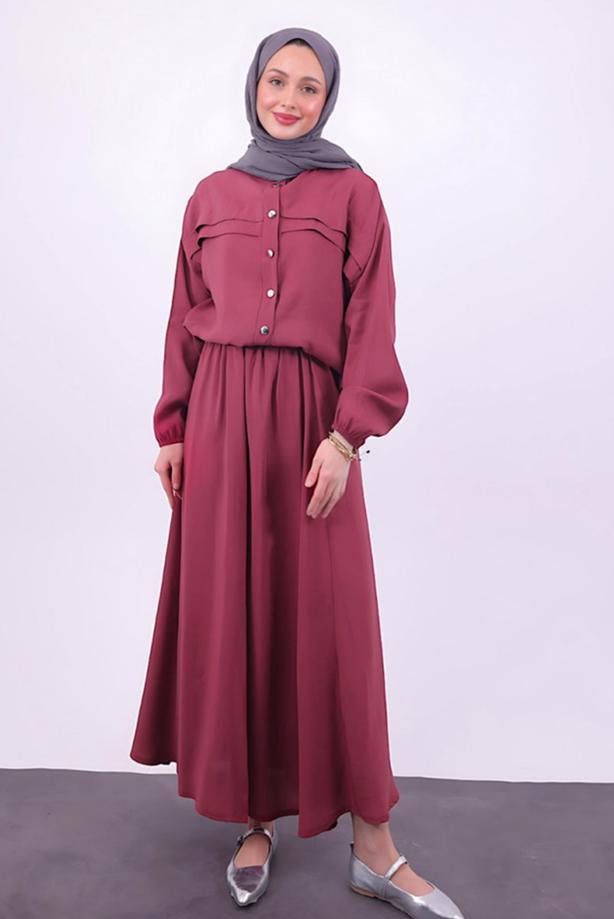 Tesettür giyim BORDO ETEKLİ TESETTÜR TAKIM T 1484 - TRENDTESETTÜR