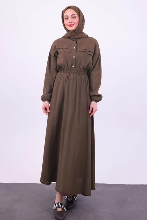 Tesettür giyim KAHVE ETEKLİ TESETTÜR TAKIM T 1484 - TRENDTESETTÜR