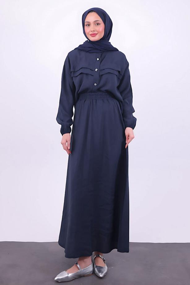 Tesettür giyim LACİVERT ETEKLİ TESETTÜR TAKIM T 1484 - TRENDTESETTÜR