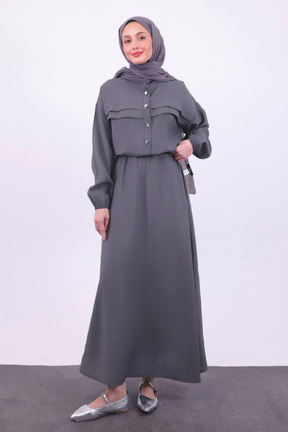Tesettür giyim GRİ ETEKLİ TESETTÜR TAKIM T 1484
