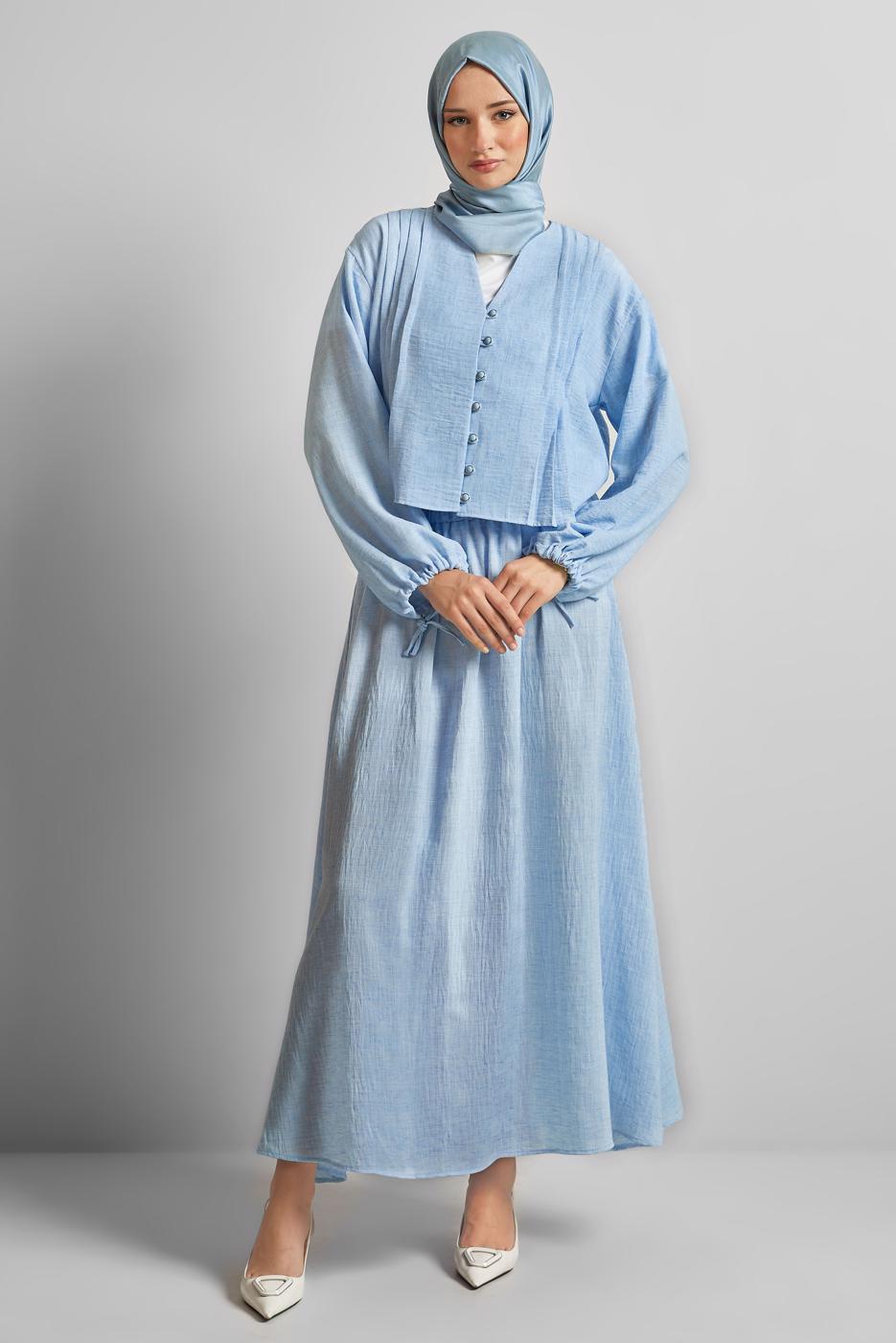 Vêtements hijab BLEU TAILLEUR JUPE BOUTONNÉE T 1922
